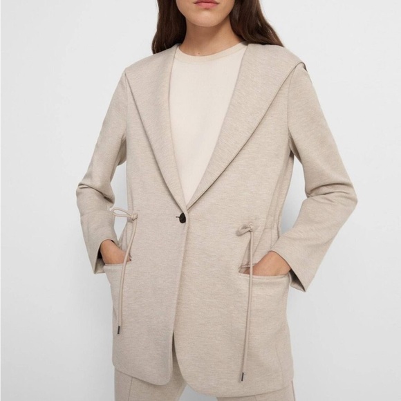 THEORY Drawstring Jersey Hooded Jacket Top Hoodie Oatmeal Sz P 0 00 2 4 6 Casual - Picture 3 of 14